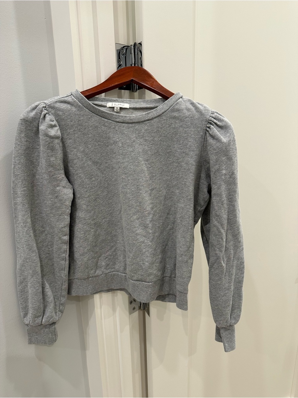 Z Supply Puff-Sleeve Crewneck Sweatshirt - Gray XS